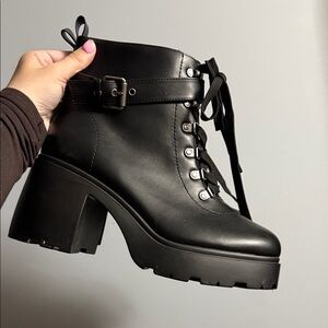 Torrid Black Lace-Up Ankle Combat Grunge Buckle Booties